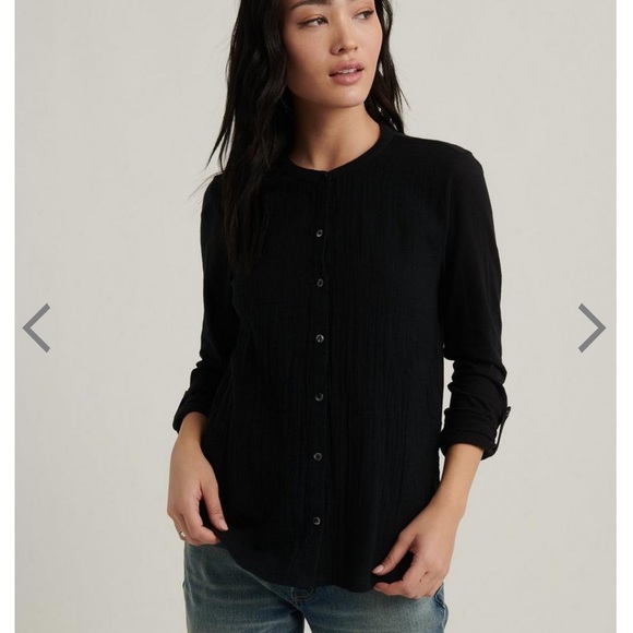 Lucky Brand Mixed Medium Button Down Blouse Black Small - Picture 3 of 13